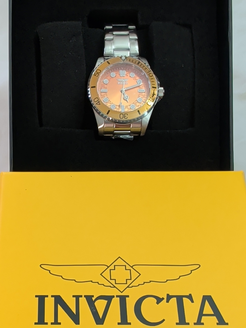NWT Womens Invicta Pro Diver Stainless Steel Watch – Orange Dial & Bezel 34mm
